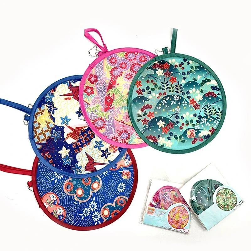 Foldable Round Hand Fan Bright Cartoon Prints Portable Hanging Chain Lightweight Cooling Fan for Kids Birthday Party Favor
