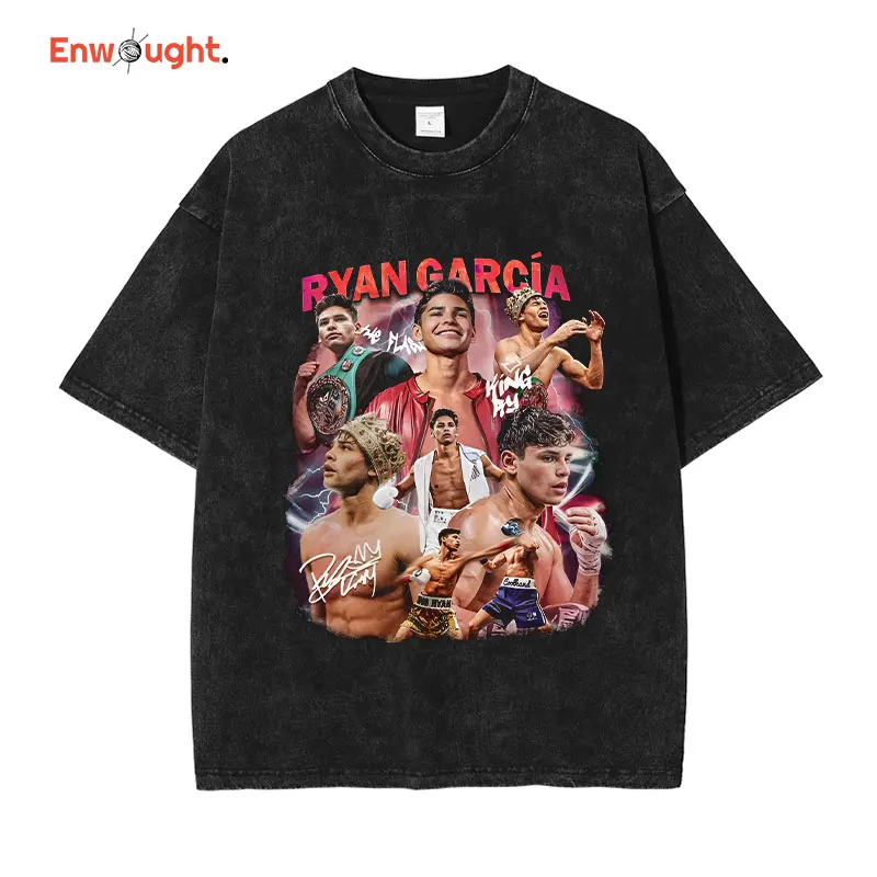 

Ryan Garcia T Shirt Boxing Champion Vintage Washed Short Sleeve Oversized T-shirt Harajuku Sweatshirt Tops Tees Men 100% Cotton