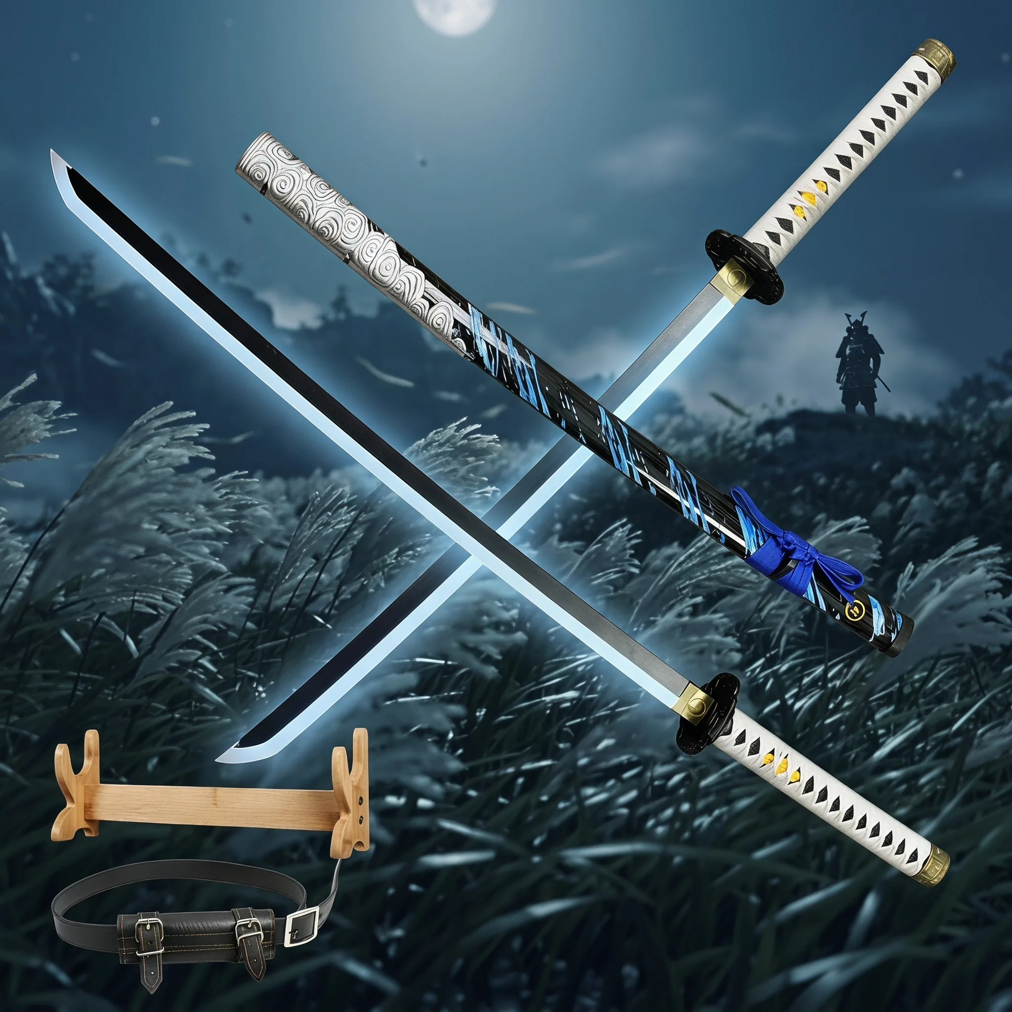 104cm Ghost of Tsushima LED Katana Sword Sabre Blade Ninja Knife Schwert Stand Belt Safe Unsharpened Cosplay Display Photo Prop