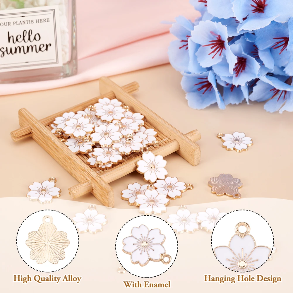 100Pcs Enamel Sakura Flower Charms Alloy Drop Oil Pendants for Jewelry Making Earrings Necklace Bracelet Chains DIY Accessories