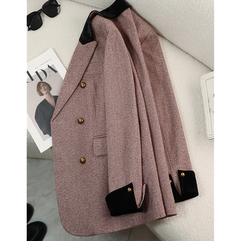 High end Striped Suit Jacket For women 2026 Autumn New Splicing Design sense Top Korean version Loose Casual Lady Blazer Outwear