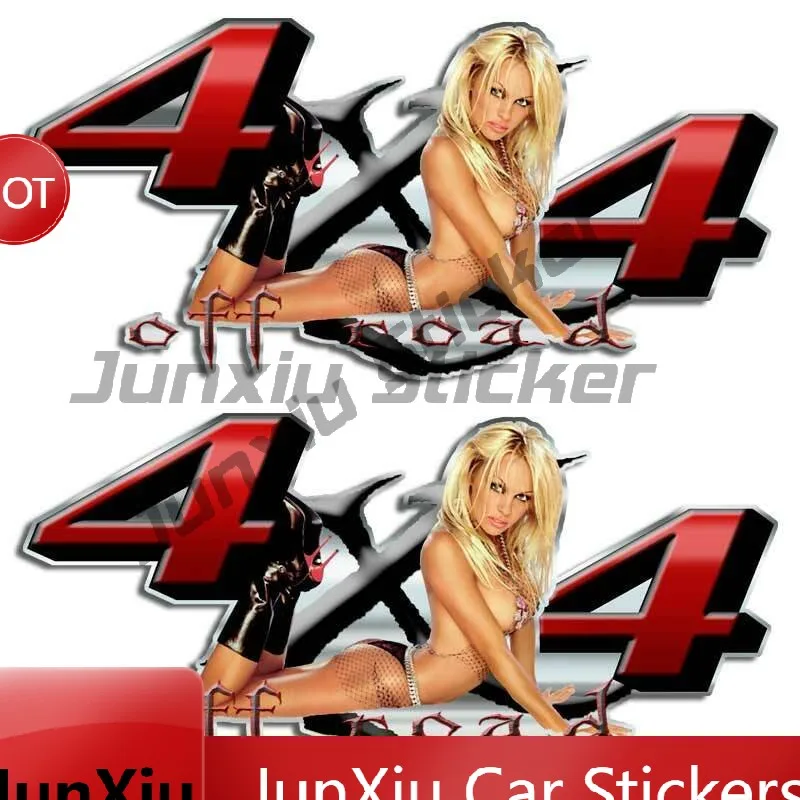 2 Stück 4x4 Roter Bikini-Mädchen Truck-Aufkleber Sexy Autokarosserie-Sticker 4x4 Truck Feuerwehrmann-Aufkleber Orange Feuer Offroad-Dekor Grafik USA – Detail 1