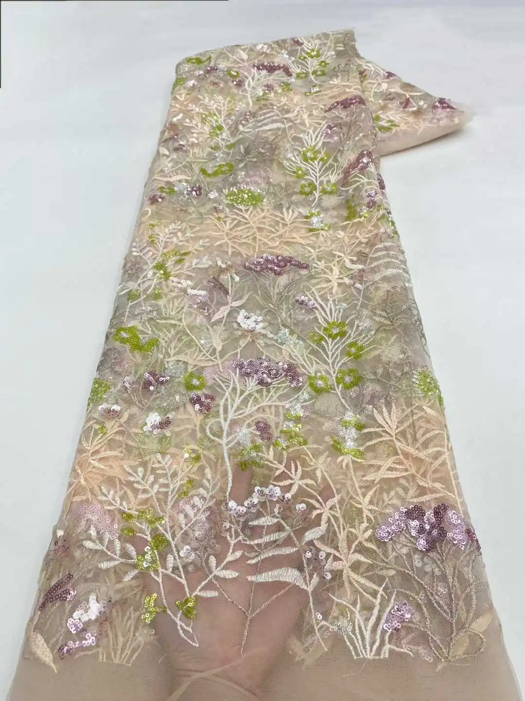 Único requintado luxo novo design de moda tecido artesanal 3d bordado renda líquida contas completas para fazer vestido de casamento feminino