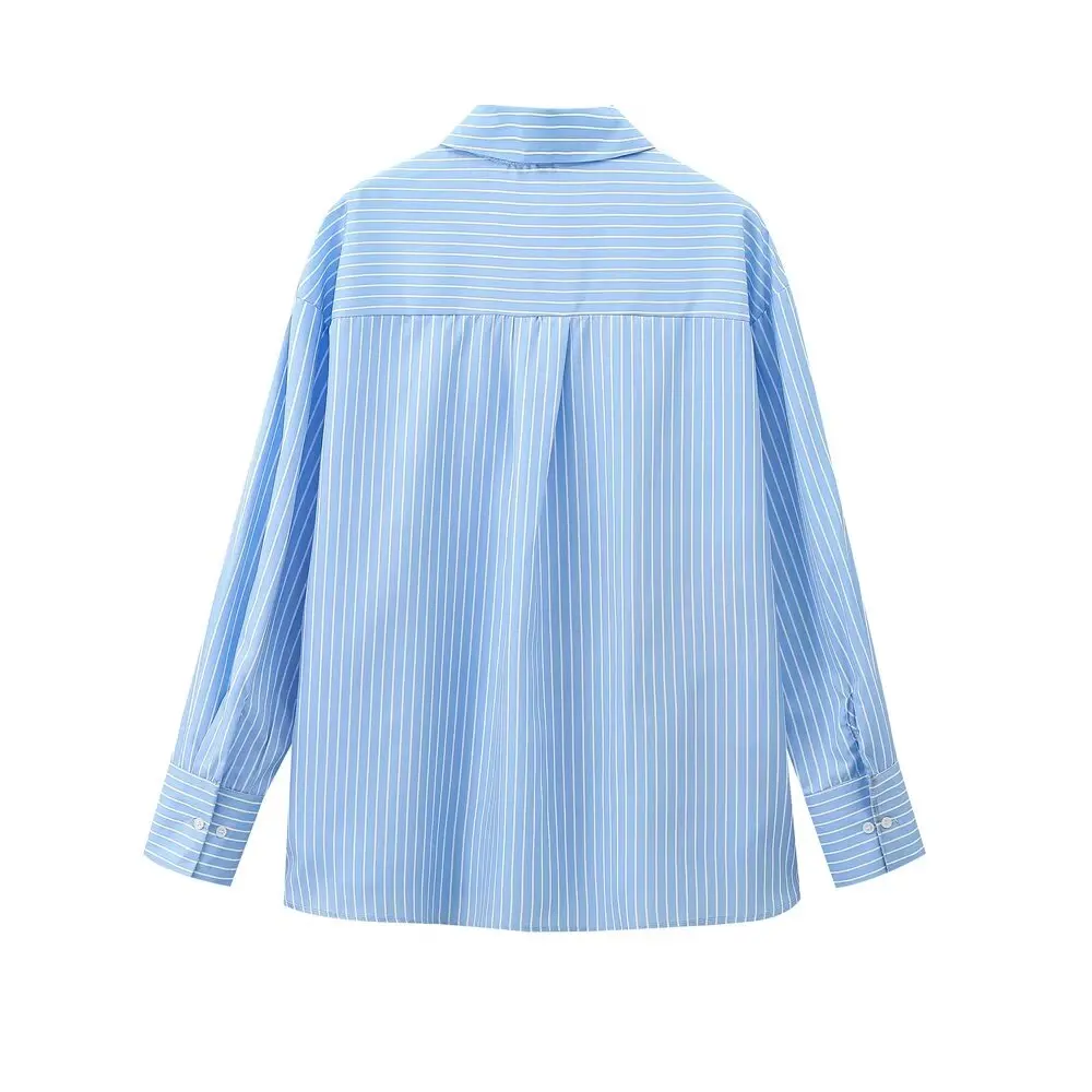 Tangada 2024 Women Flowers Striped Shirt Long Sleeve Chic Female Loose Shirt Tops 6H330