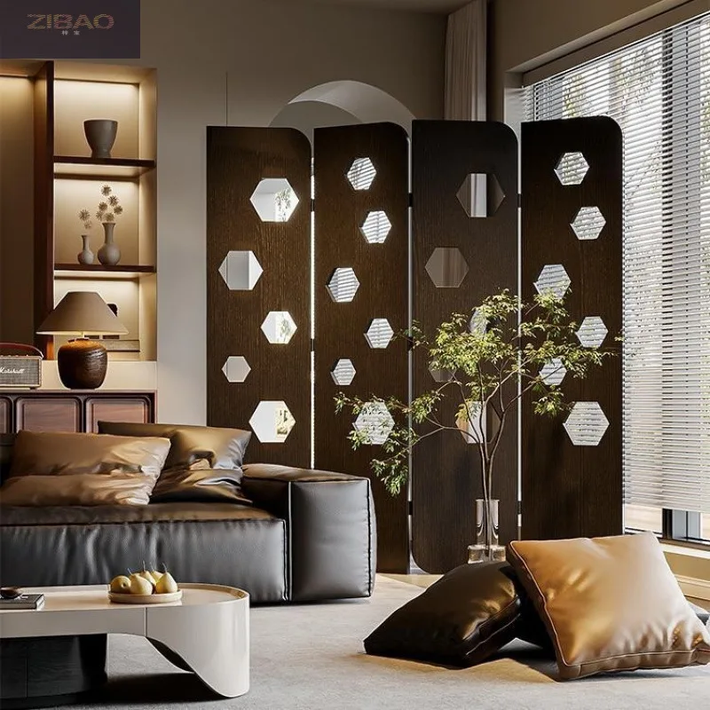 Zibaoquan Solid Wood Folding Round Screen Living Room Home Entry Bedroom Art New Chinese Retro Partition Screen
