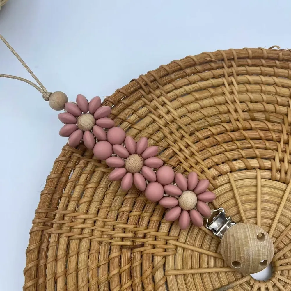 Essentional Handmade Baby Pacifier Clip Silicone Flower Design Flower Soother Clip Teething Toys Newborn