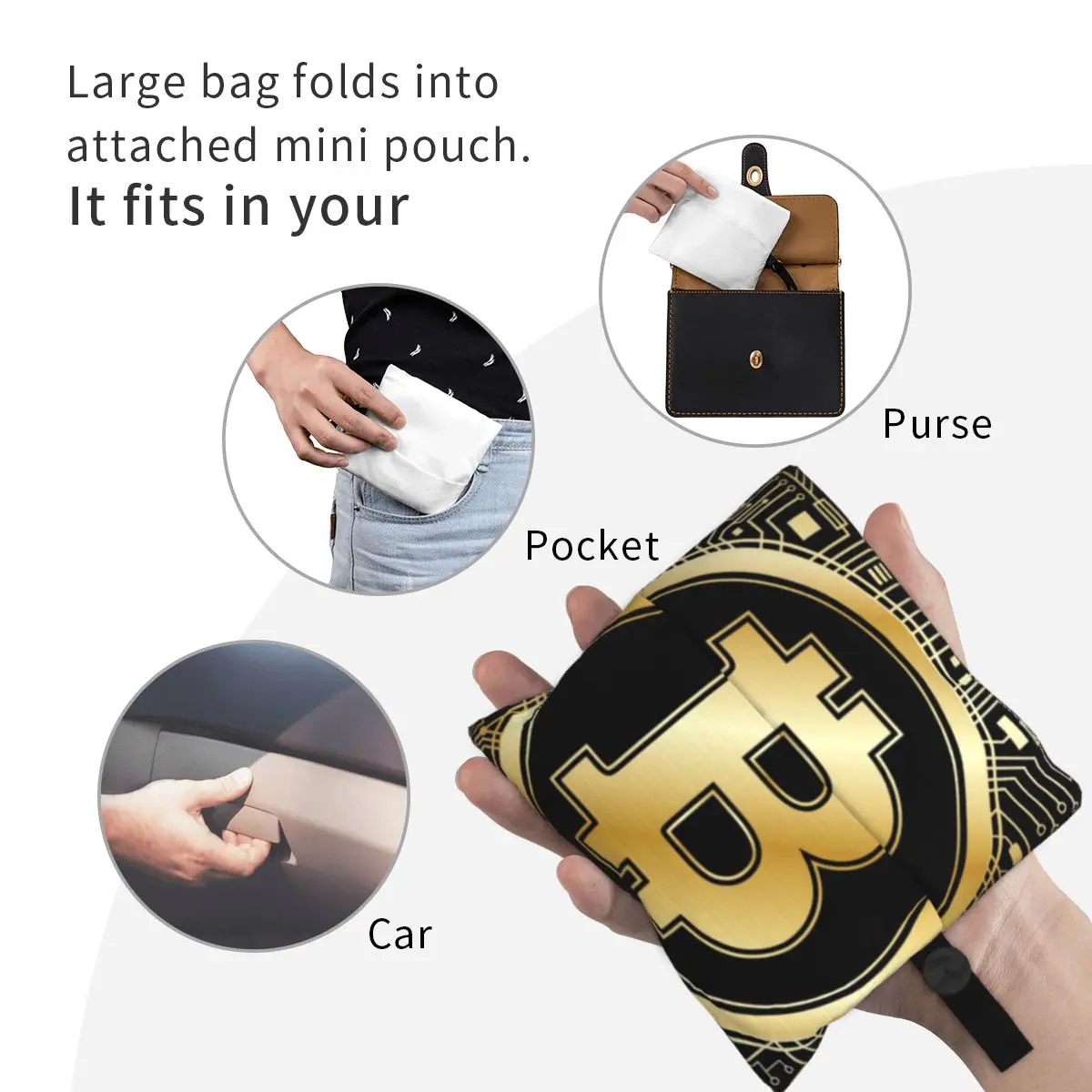 Bolsa de mano de moda personalizada, bolsa de compras de Bitcoin dorado Majestic, placa base, portátil, Crypto Hack, BTC, bolsa especial para compras de comestibles