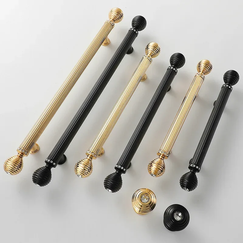 Nordic Gold Solid Zinc Alloy Single Hole Diamond Inlaid Handle Cabinet Drawer Knob Wardrobe Door Handle Furniture Hardware