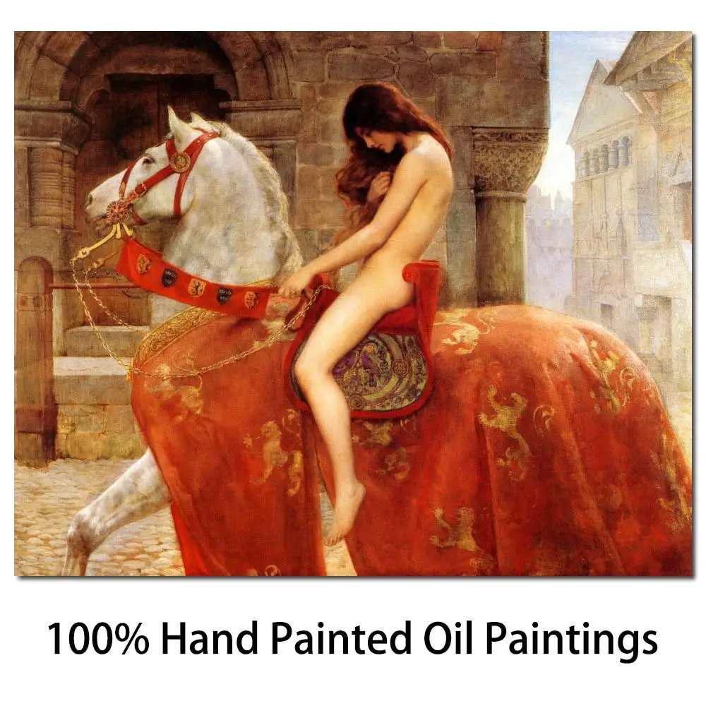 رسمت باليد سيدة Godiva عارية صورة النفط اللوحة رومانسية جون كولير قماش الفن أنيقة غرفة نوم جدار ديكور عالية الجودة