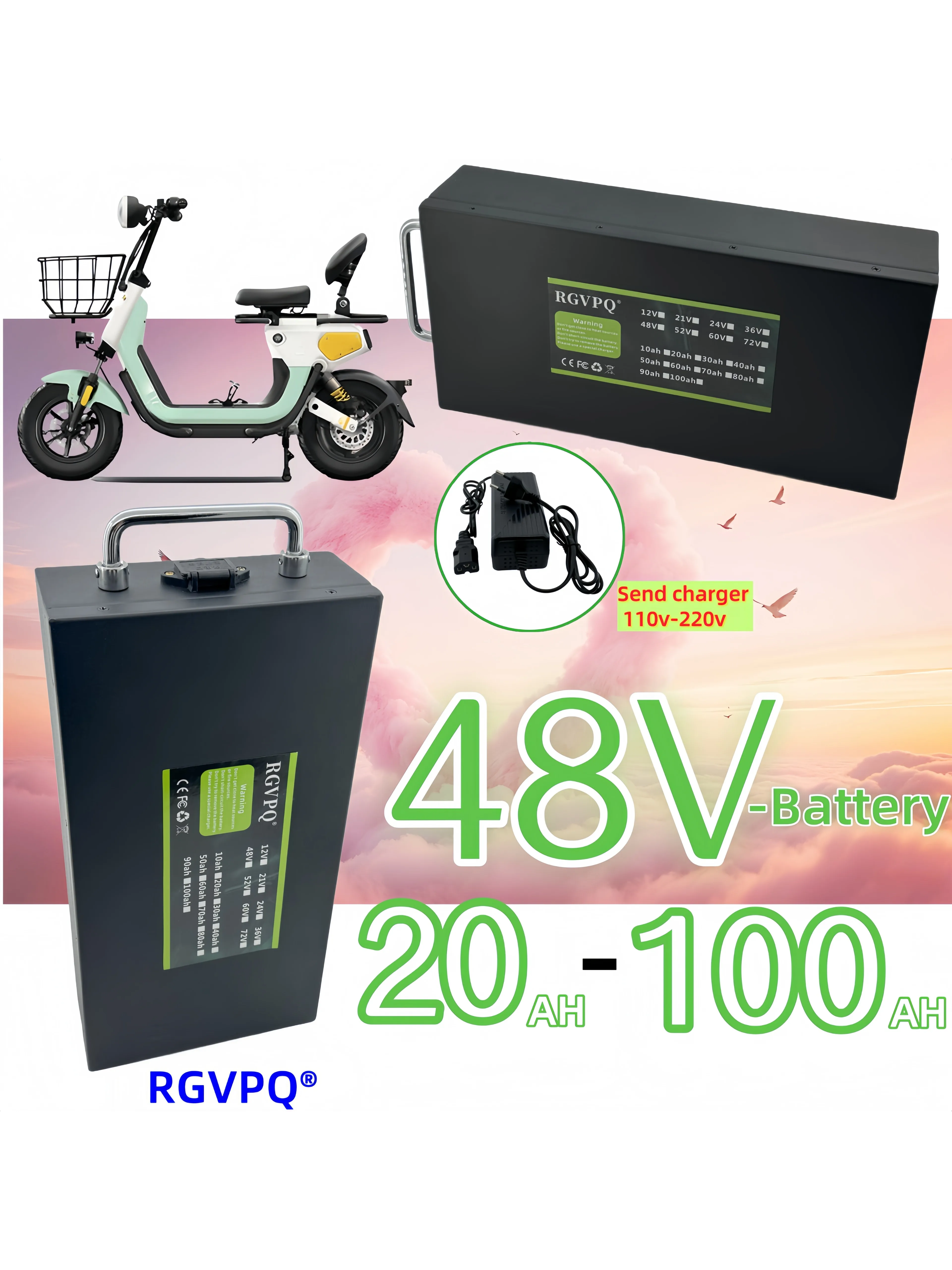Transport aérien, 100% toute nouvelle batterie au lithium étanche Harley 48V 20AH-100AH adaptée au scooter électrique CityCoco