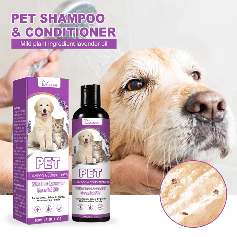 Shampoo para animais de estimação, mata pulgas, suavizante, alívio de coceiras, ph, limpeza balanceada, hidratante natural, shampoo para cães para peles sensíveis