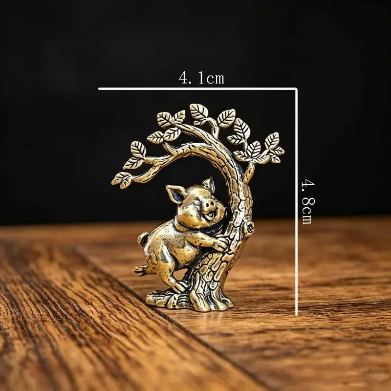 New Vintage Brass Pig Climbing Tree Figurine Cute Pig Hugging Tree Statue For Home Office Tea Table Decor 1 Piece