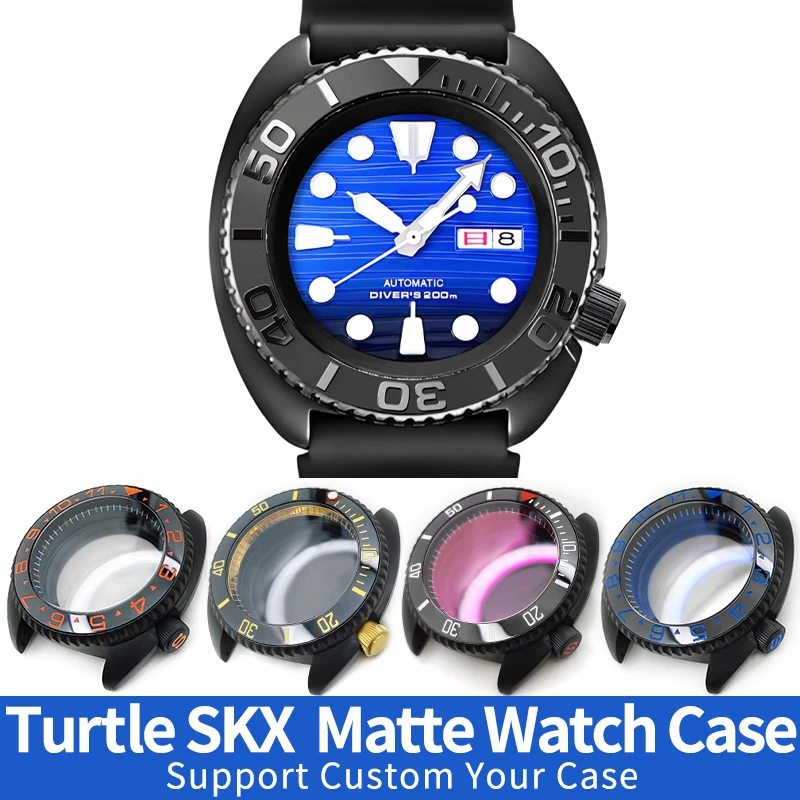 

Turtle Watch Case Matte Black Steel Cases MOD SKX SKX007 NH35/36 4r36 Modify Watches Cases Parts Ceramic Insert Chapter Ring