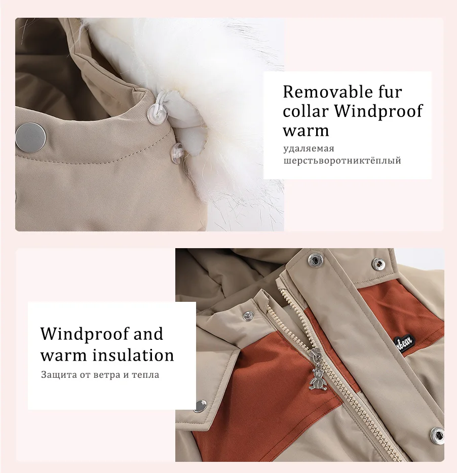 30 Grad Winter Baby Kleidung Overalls Outwear Anzüge Für Kleinkinder Baby Ski Anzug Dicken Baby Overall Wasserdicht Mit Kapuze Für mädchen – Detail 6