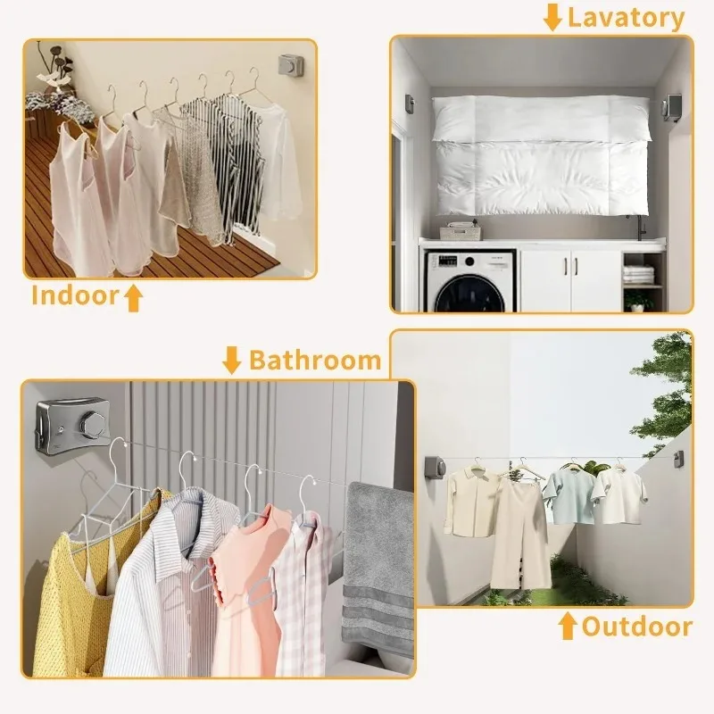 Retractable Clothesline Double Line Retractable Wall Mounted Washing Clothes Hanger Laundry Balcony Invisible Drying Lines New
