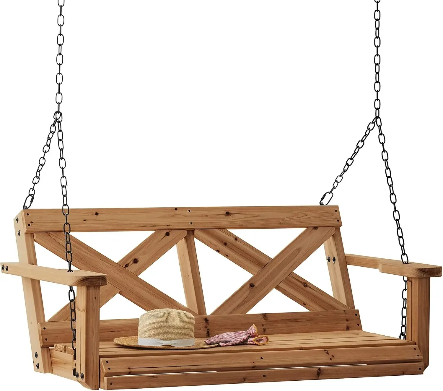 Discovery Durable Cedar Farmhouse Outdoor Porch Swing with Chain, Water Resistant, Porch, Patio, Two Person Seating, 60