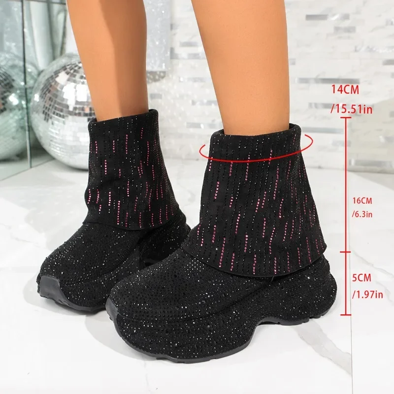 Women's Shoes Platform Inside Heightening Small Rhinestone Starry Breath Short Shoes 2026 New for Autumn and Winter