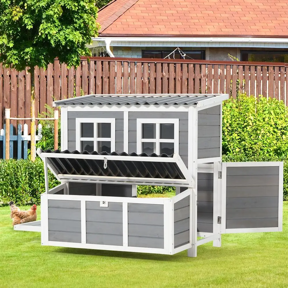 

Large Wooden Chicken Hutch, 40 3 Nesting Boxes, 4-6 Chickens, Outdoor Hen House Cage with Removable Tray