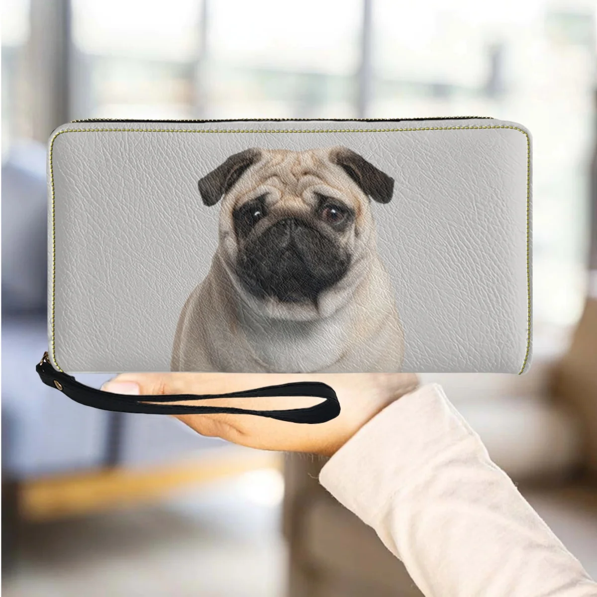 

Wristband Wallet Coin Purse Women Fashion Pug Print Ladies Wallet Clutch PU Leather Party Travel Business Card Holder Gift 2023