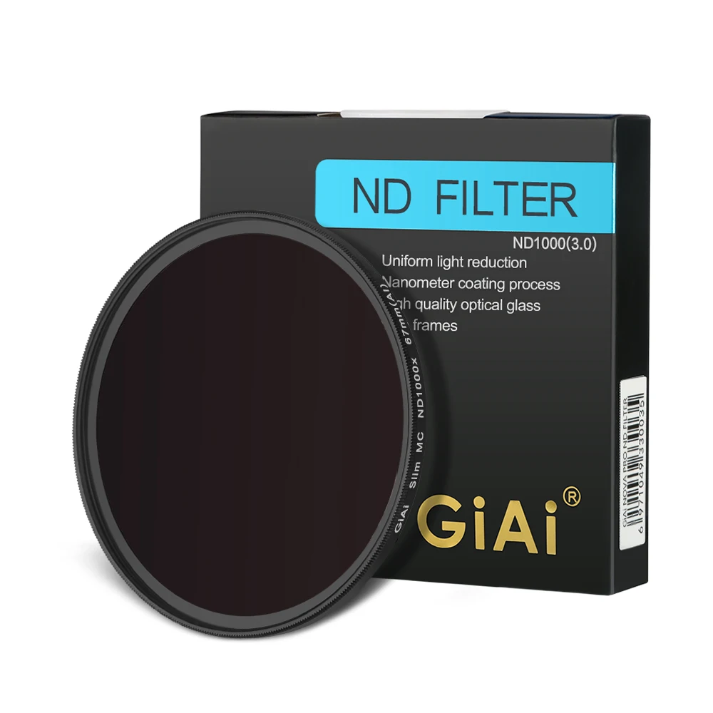 

GiAi ND Filter ND 1000 49mm-82mm Slim MC Neutral Density Filter with Nano Coating for Sony Canon Nikon DSLR Camera Lens