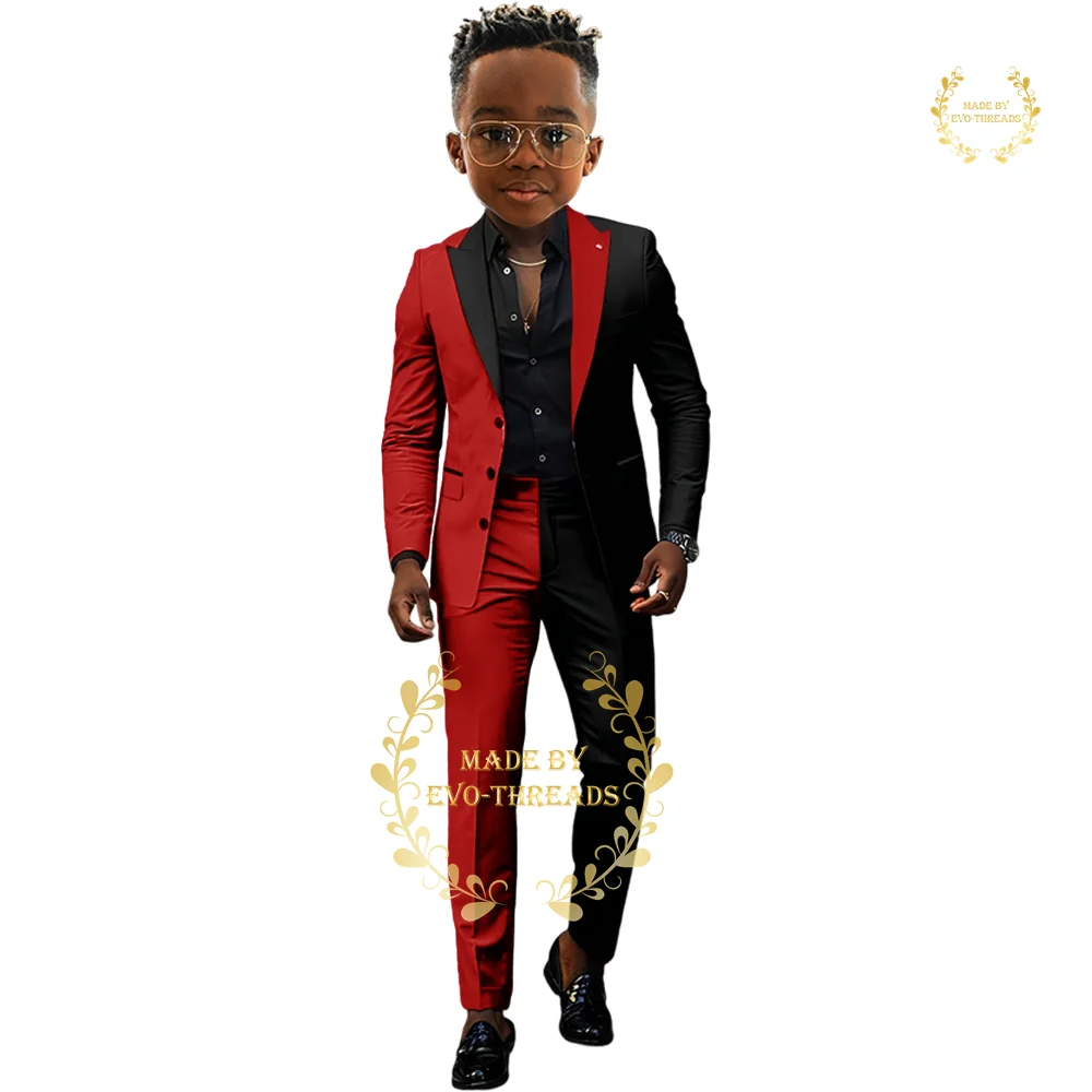 Fashion boy tuxedo 2-piece jacket pants peak lapel premium kids attire wedding pageboy birthday campus dance party custom suit