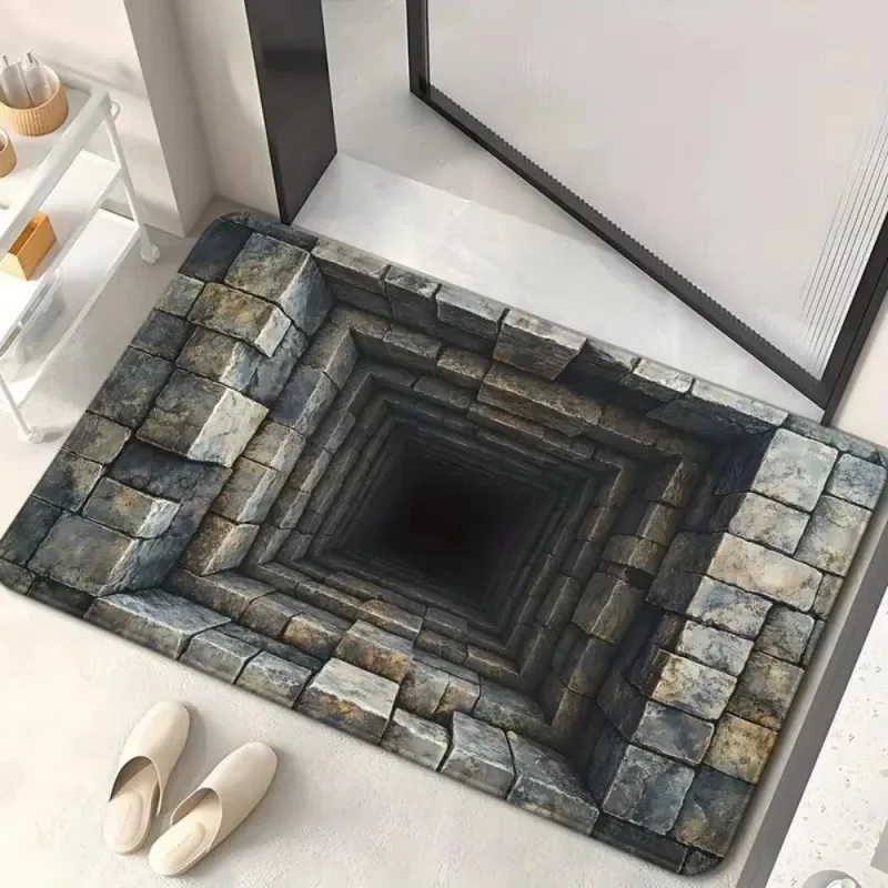 2D Brick Tunnel Optical Illusion Doormat Non Slip Funny Scary Entrance Floor Mat