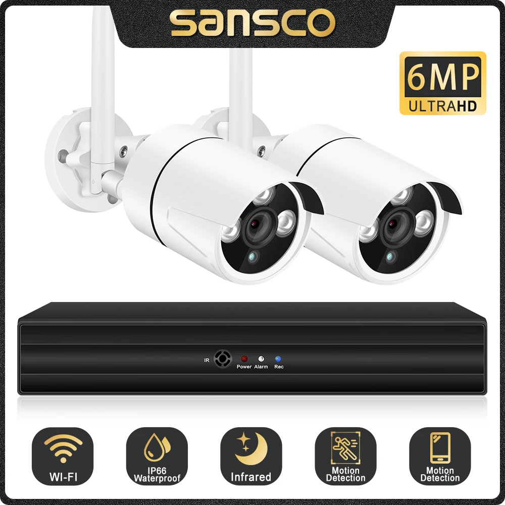 

SANSCO 3K 6MP WIFI Camera Kit 4CH H.265 CCTV NVR & 6MP HD Outdoor IP Camera Wireless Video Surveillance CCTV System