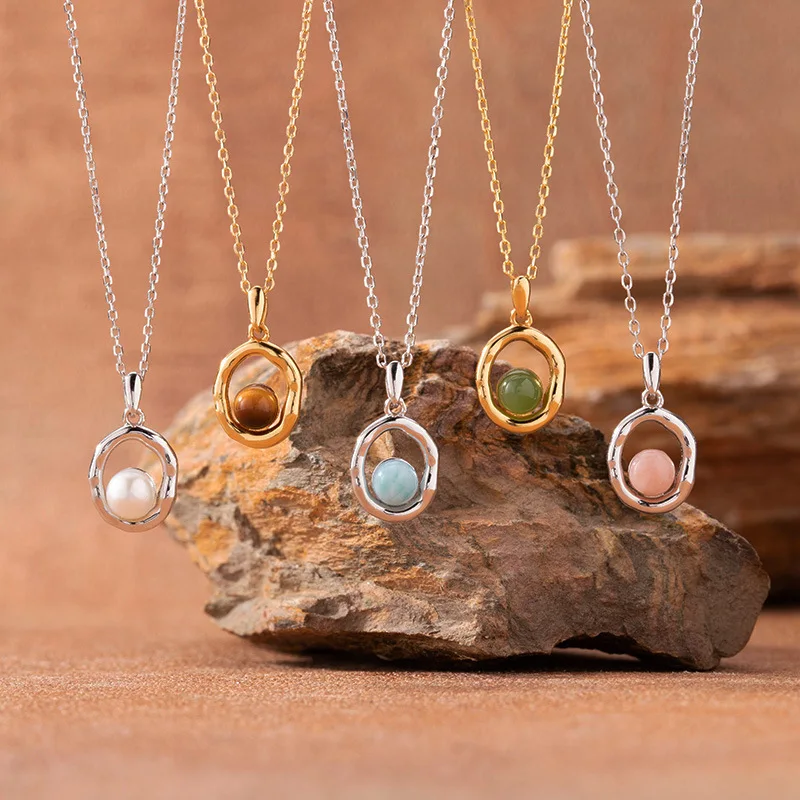 

Натуральный морской зерновой камень Hetian Jade Pearl, красочное ожерелье из драгоценных камней для женщин, подвеска из стерлингового серебра 925 пробы, простой модный дизайн