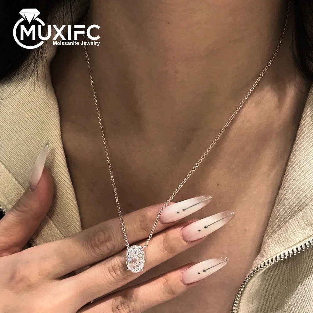 

MUXIFC 1/2/3 Carat Oval Cut Moissanite Necklace for Women S925 Sterling Silver D Color Solitaire Lab Diamond Pendant Jewelry