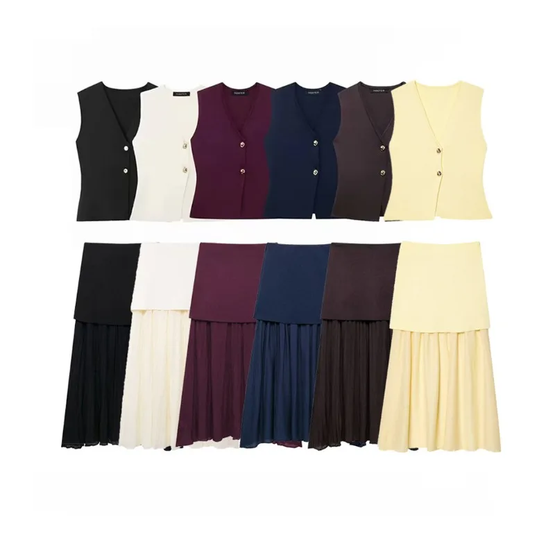 

2025 New Women's Tank Top Clothes Women's Fashion Gold Button Embellished Knit Undershirt Dresses Dresses Suit