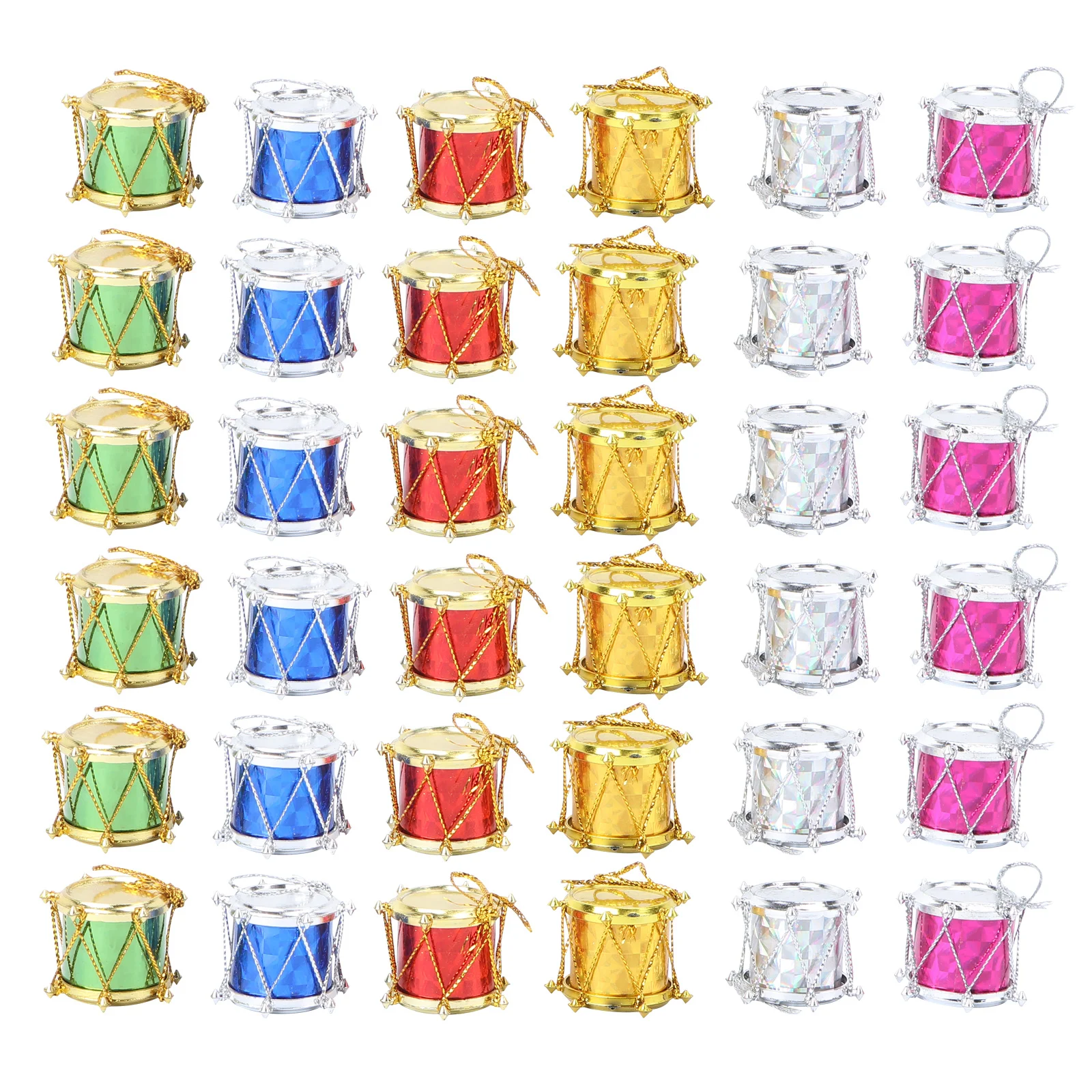 

48pcs Mini Drum Hanging Ornaments 2Cm Glitter Christmas Decorations For Tree Party Pendant Xmas Gift Assorted Color Plastic Home