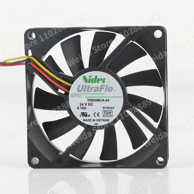 8CM New Original Nidec DC24V 0.18A 8015 Chassis server Inverter 80X80X15MM Three-wire T0824MUA-24 Cooling fan