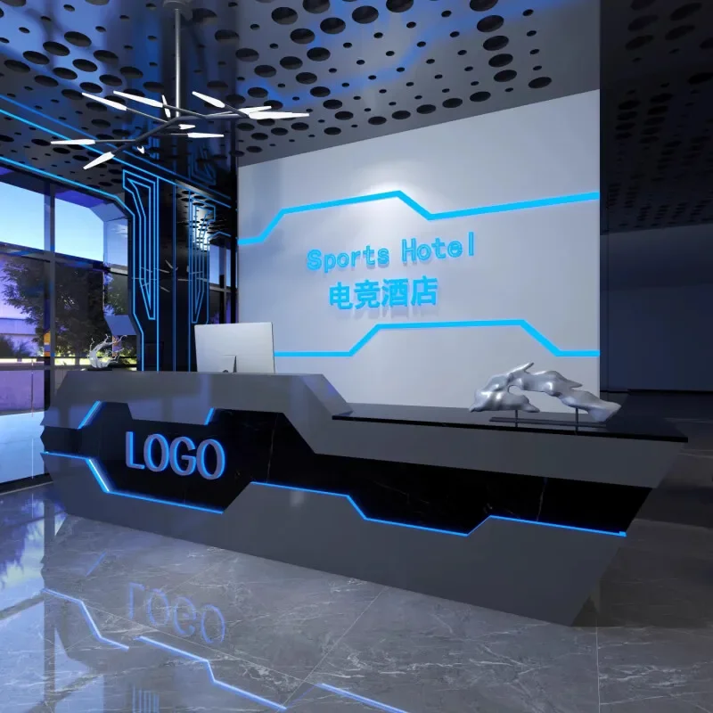 E-sports hotel reception desk creative light luxury billiards hall checkout page Internet cafe bar baking paint customization