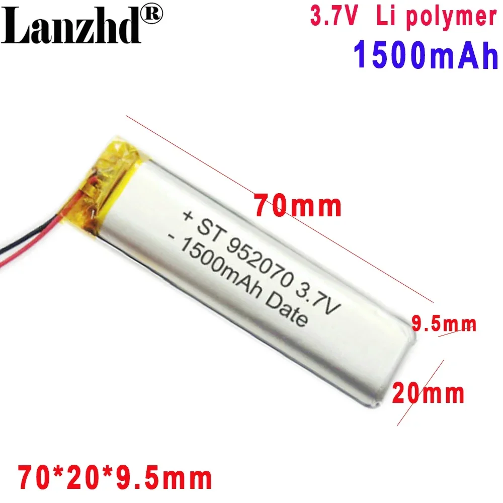 3.7V Polymer lithium battery 952070 102070 For Beauty instrument rechargeable battery 1500mah polymer battery