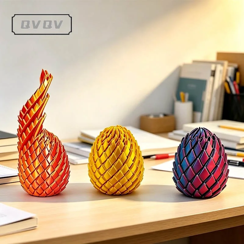 3D Printing Dragon Egg Stress Relief Model Gradient Metallic Color Deformable Twist Egg Creative Stress-Relief Desk Ornament