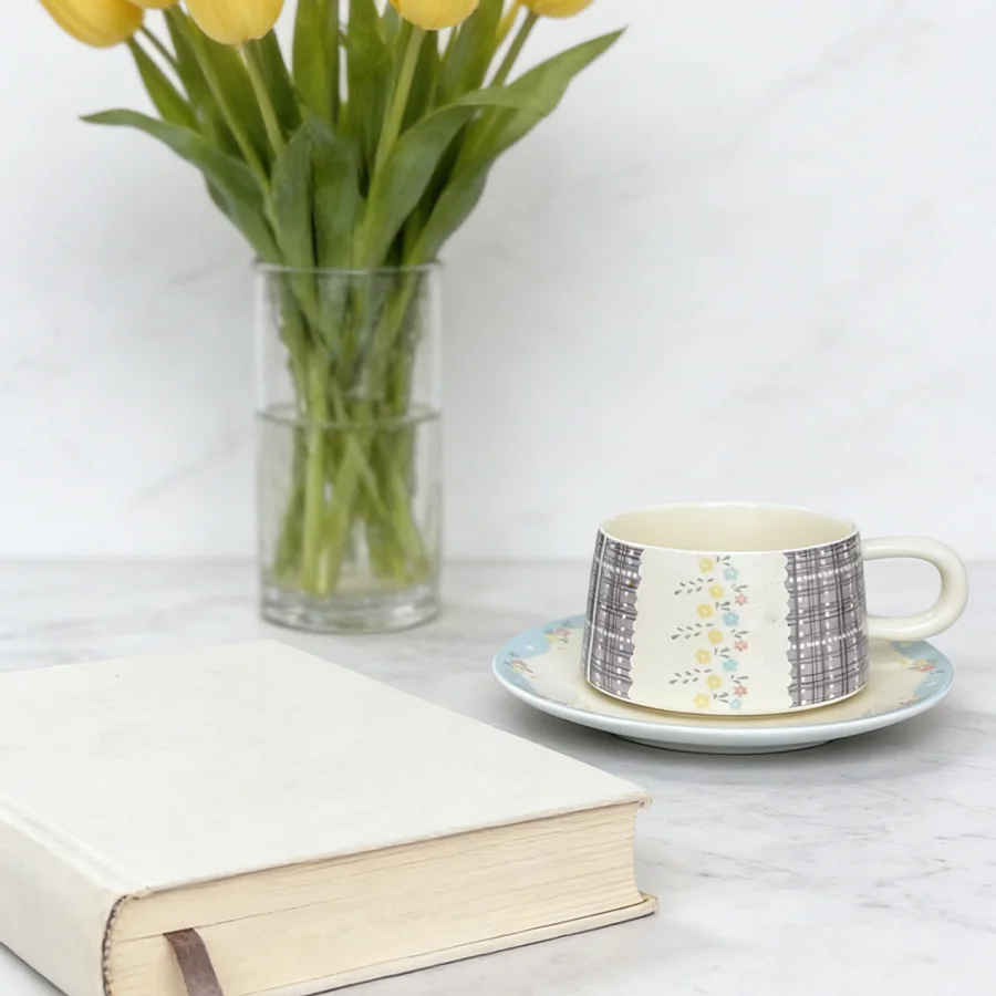 

Керамическая чашка для кофе, воды, чая, кружка для переговорных комнат, офиса, личного использования, в японском стиле, с цветочным узором