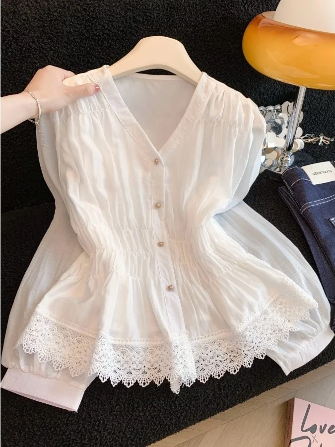 

Модная белая шифоновая блузка с V-образным вырезом и длинными рукавами, женская весенняя одежда 2026, свободная рубашка с рукавами-фонариками, верхняя часть гардероба