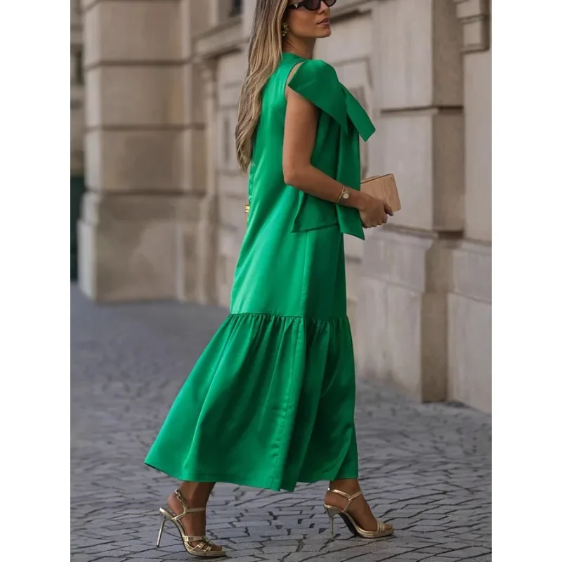 เซ็กซี่หลวมค็อกเทลปาร์ตี้เกสต์การรับรองชุดราตรีชุดราตรี Clubwear Elegant ผู้หญิง Bow Ruffle ชุดยาว