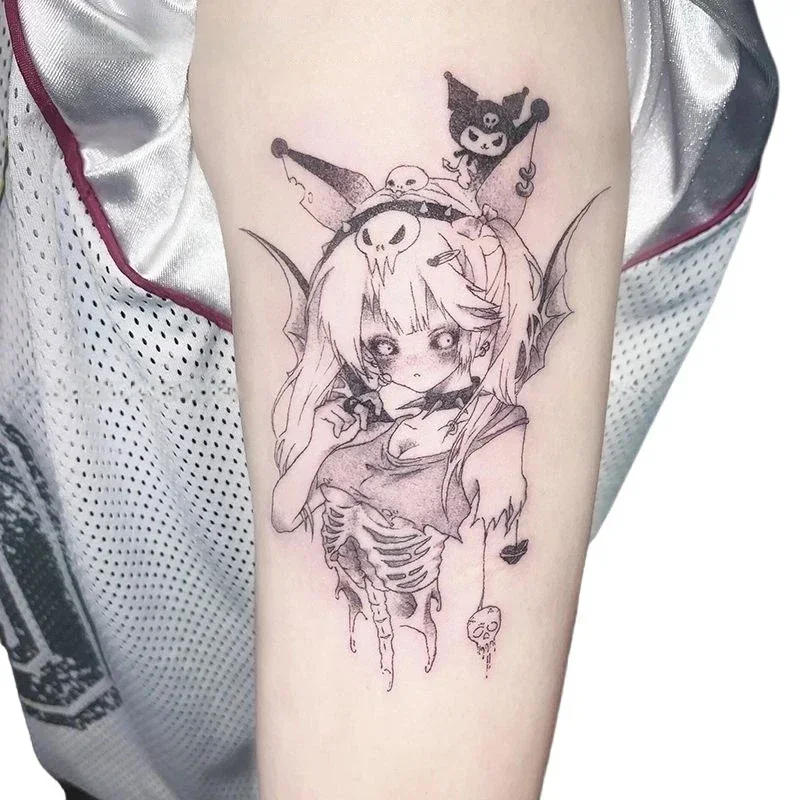 Devil Girl Skeleton Herbal Juice Temporary Tattoos Waterproof Fake Tattoo Sticker Tatoo Body Sticker Last for 15 Days