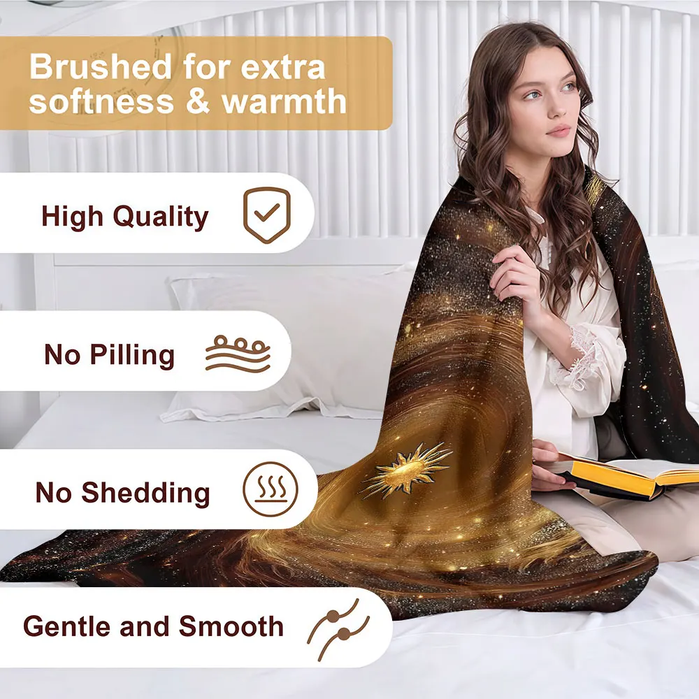 Galaxy Sun Soft Warm Flannel Blanket Lightweight Cozy Christmas Halloween Home Decor Room