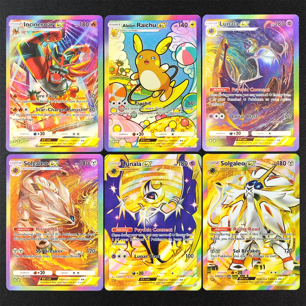 Self Made Pocket Celestial Guardians Card Incineroar Lunala Solgaleo Alolan Raichu ex Hobby Collection Flash Card Toy