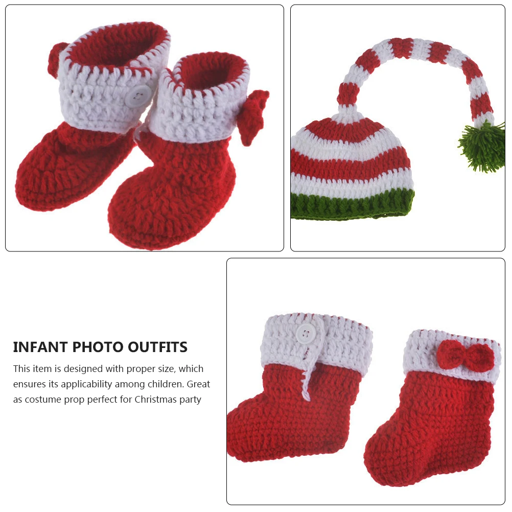 

Christmas Hat Socks Set Baby Suit Girl Outfit Santa Children Photo Props Handmade Clothes Gifts Christmas Style Infant Yarn Pcs