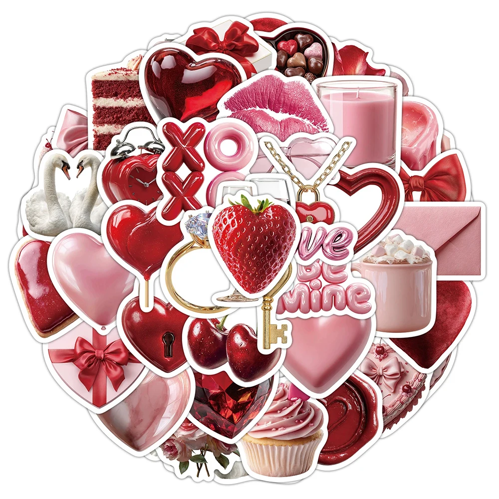 10/30/50 Stück Rote und Rosa Valentinstag Kunst-Graffiti-Aufkleber im Ins-Stil, Herz-Cartoon Ästhetische Aufkleber für DIY Notizbuch, Handy, Geschenk