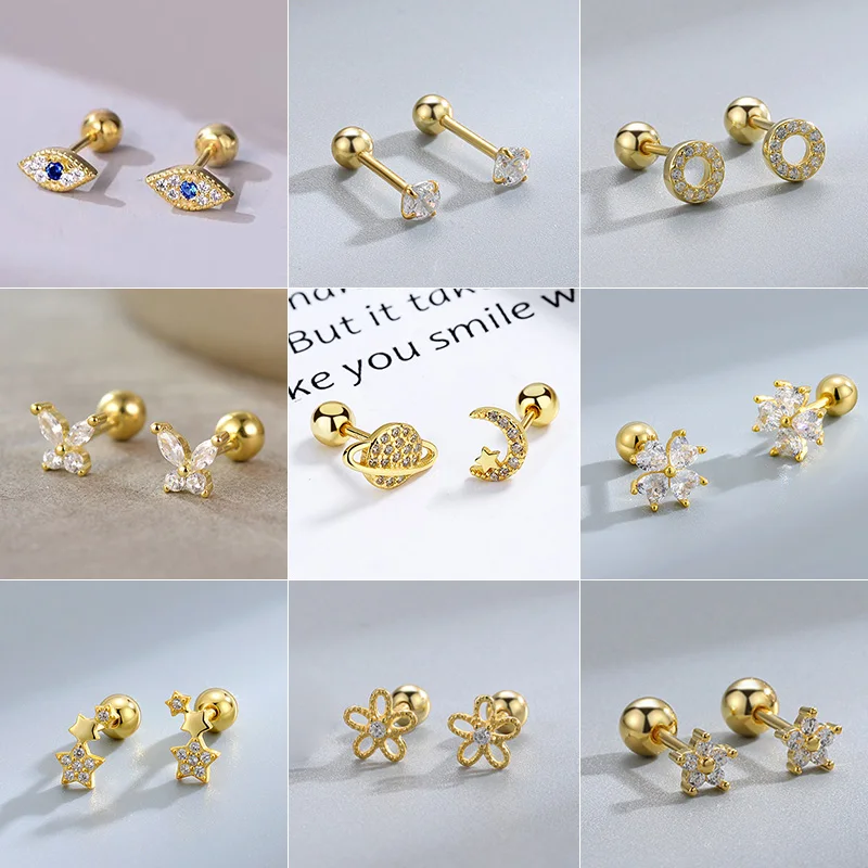 Fashion Tibetan Piercing Tragus Stud Crystal Ear Studs Helix Cartilage Earring for Women Gold Color Piercing Body Jewelry Gift