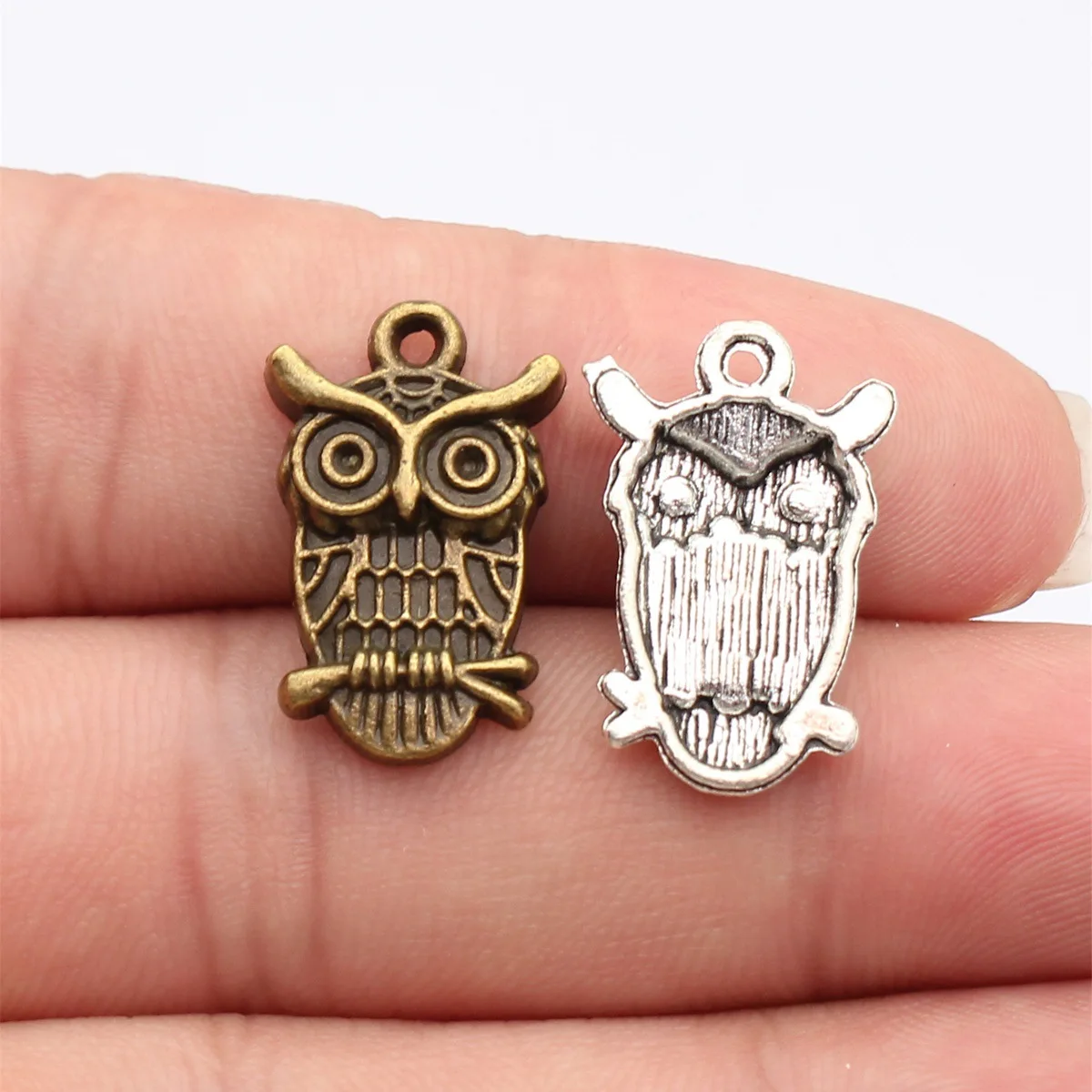 WYSIWYG 10pcs 15x23mm 2 Colors Antique Bronze Color Antique Silver Color Owl Charms For DIY Jewelry Making