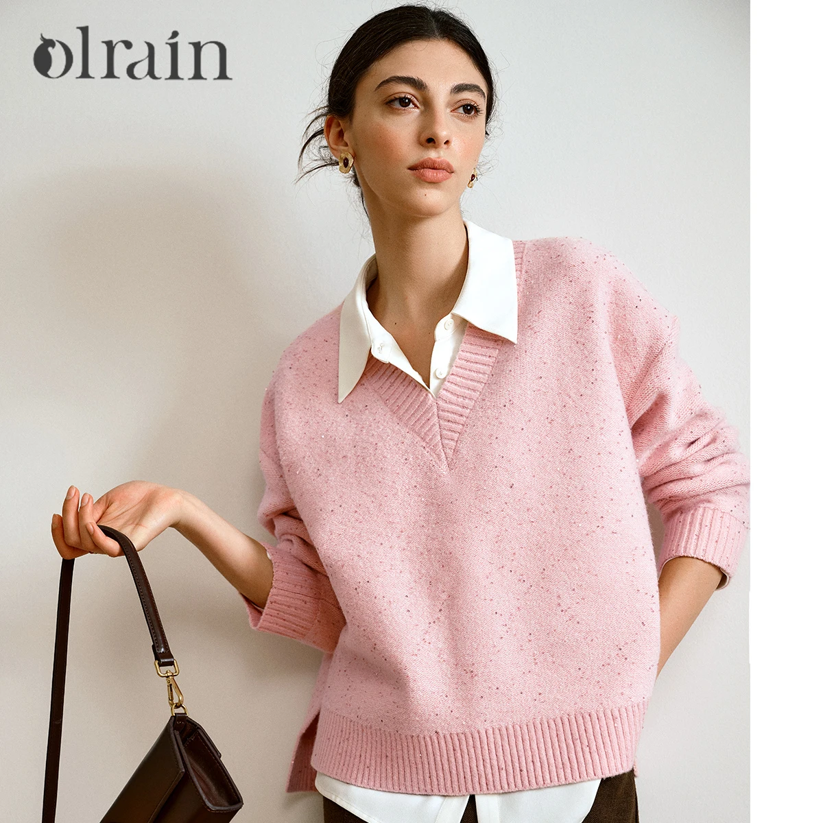 

OLrain Women's Retro Wool Sweater V-Neck Loose Knit Pullover Sweater Autumn 2025 Casual Fashion Long Sleeve Top O57QM000266