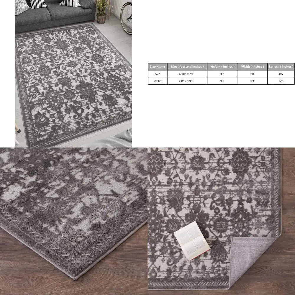 

5x7 Grey Distressed Area Rug – Modern Abstract Indoor Carpet in Ice & Slate Tones, Non-Slip, Stain Resistant, Medium Pile for Li
