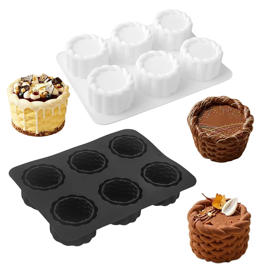 1/6-Cell Bamboo Weaving Basket Design Food Grade Mousse Cake Mould Silicone Chocolate Mold Candle Mould Kitchen Dessert Tools