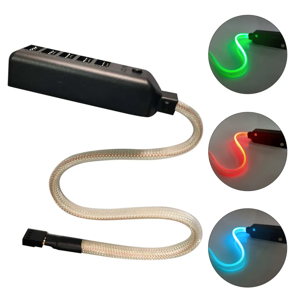 

4-Port Desktop Computer Fan Hub with Rgb Adjustable Color Lighting Nylon-Braided Cable Tool-Free Installation Pc Case Cooling