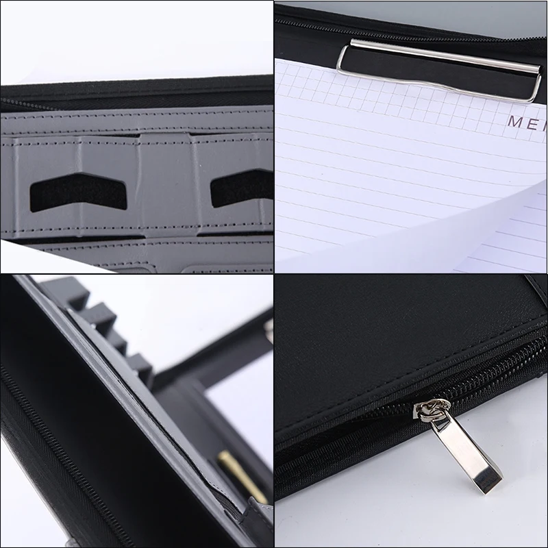 Portable Business Padfolio Portfolio Case Handle PU Leather Portfolio Folder for School Office Conference Notepad